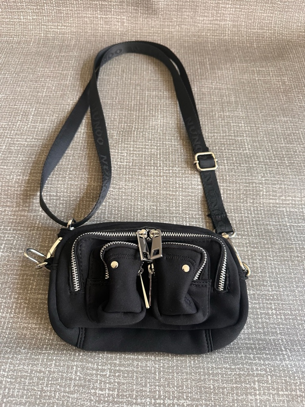Núnoo Black Fabric Crossbody Bag Silver Hardware Chain Strap small